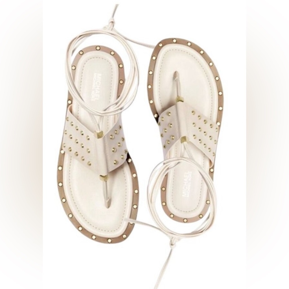 MICHAEL Michael Kors | Biege Jagger Ankle-Tie Studded Leather Sandal | S 7.5